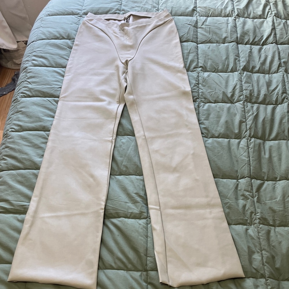 Skims Gray Seamed Boot Cut Pants Faux Leather Large High Rise Stretch